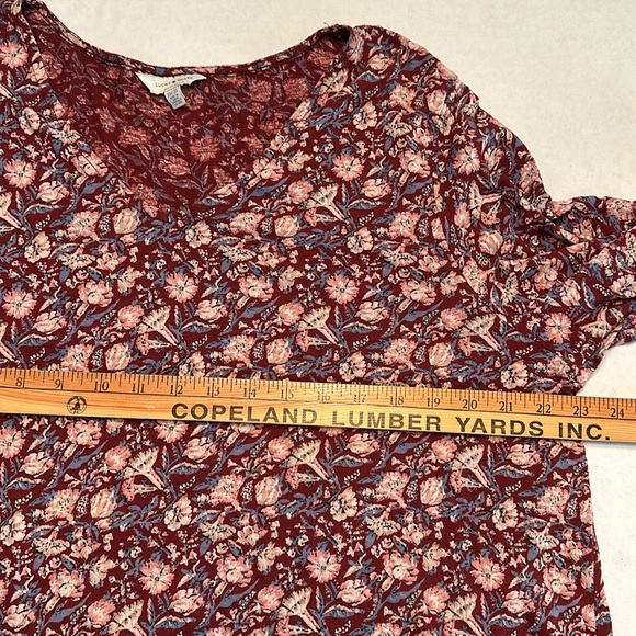 Lucky Brand V neck Long Sleeve Tunic Tee Shirt Burgundy Pink Floral 2X - Picture 6 of 7